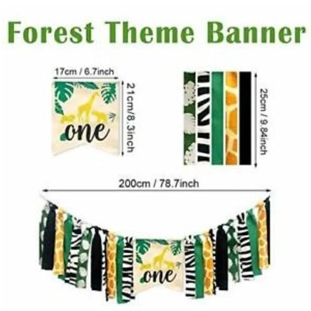 1ST BIRTHDAY PARTY FOREST JUNGLE SAFARI THEME DECORATIONS BANNER, CROWN, CAKE T